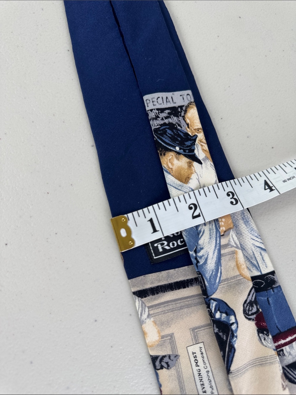 Vintage Norman Rockwell People Novelty Print Silk Navy Patterned Necktie - Picture 5 of 14